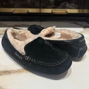 Ugg Women's Ansley Black Suede Shearling/Sherpa Slippers Size 9 House Shoes